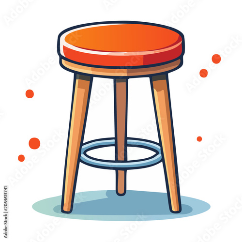 Orange bar stool with wooden legs illustration