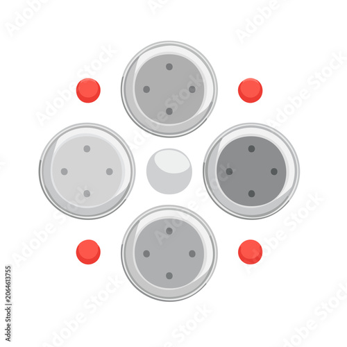 Petri dishes with bacteria colonies flat illustration