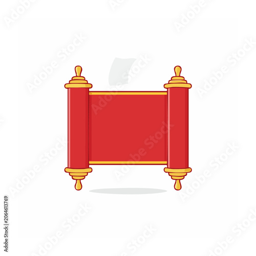Red ornate scroll with gold handles illustration