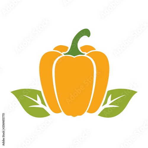 Orange Bell Pepper Icon with Green Leaves