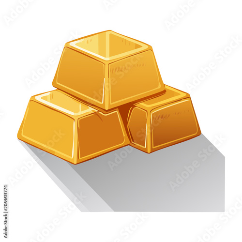 Stack of golden ingots on white background