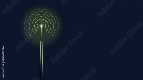 Glowing antenna tower with radio waves icon