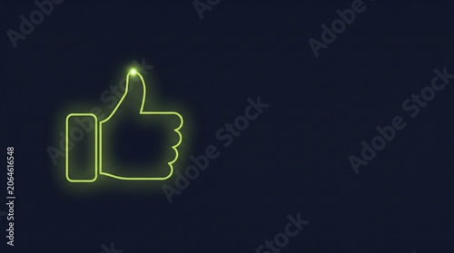 Glowing thumb up icon on dark background