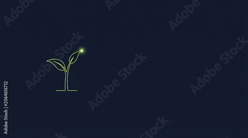 Glowing seedling sprout on dark background