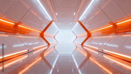 Futuristic corridor with glowing lights