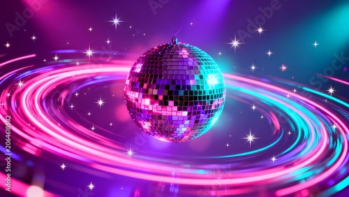 Disco ball with colorful light rings