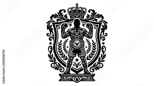 Bild auf Leinwand Boxer silhouette inside ornate crest with crown