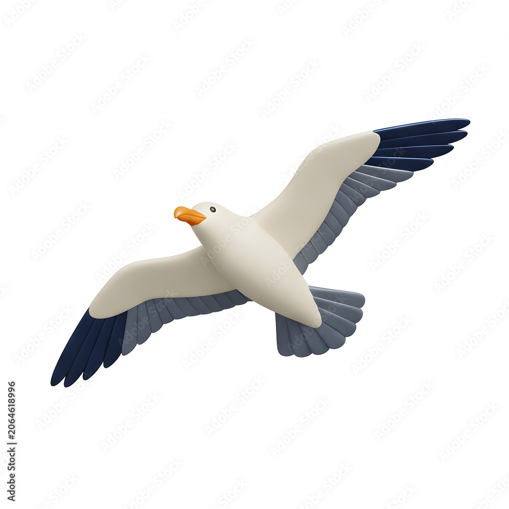 Fototapeta premium 3D render of a seagull flying with wings spread
