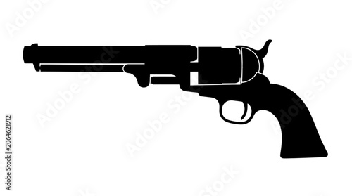 Cuadro en lienzo Revolver, Gun, Firearm, Handgun, Black Silhouette, Vector Illustration, Weapon,