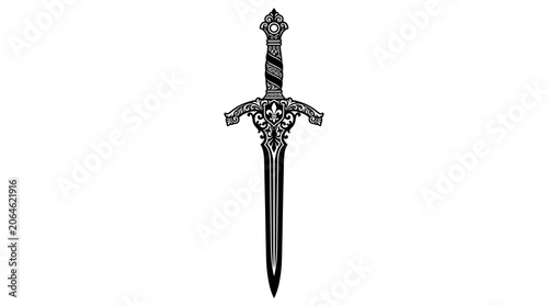 Medieval sword, ancient dagger, metal sword, fantasy weapon, black illustration Vector