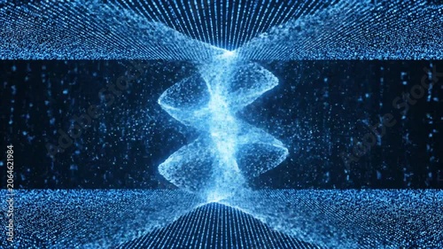Blue digital particle grid lines forming abstract background space