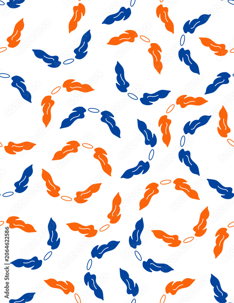Obraz premium Seamless pattern angel wings halos, blue and orange light background.
