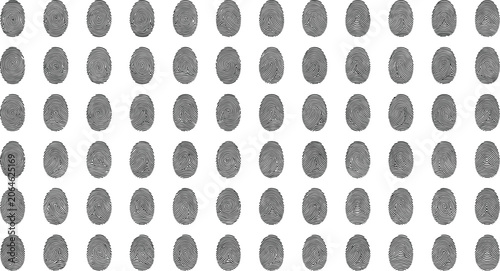 Fotografie An artistic arrangement of numerous black fingerprint patterns displayed in a gr