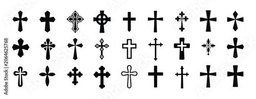 Cuadro en lienzo Christian Cross Icons: A collection of various Christian cross designs, presented in a clean, organized grid