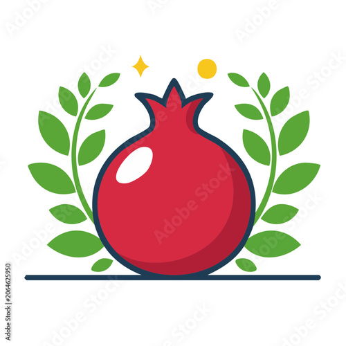 Flat Design Pomegranate Icon with Laurel Wreath
