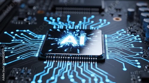 Central processing unit glowing on a computer circuit board