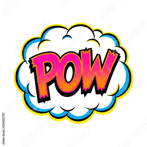 Comic book explosion effect, colorful POW speech bubble, cartoon cloud burst, dynamic graphic element
