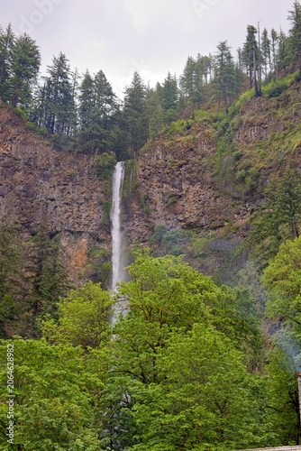 Multnomah Falls Rising Above Lush Oregon Forest