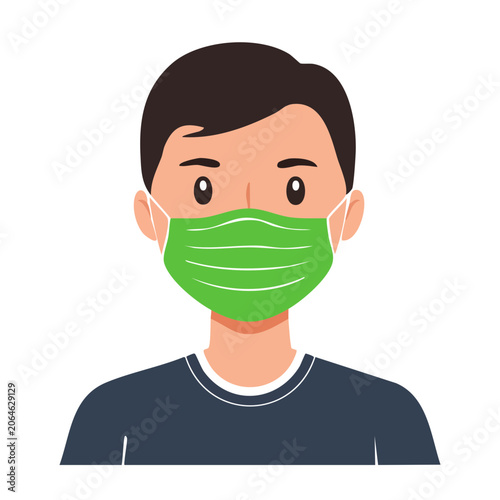 Man wearing green face mask in flat design style