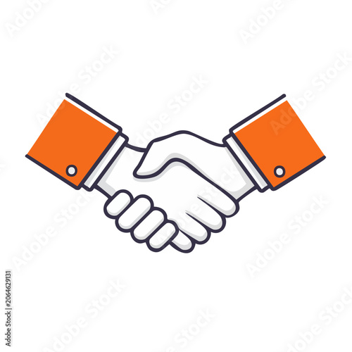Orange and white handshake icon on transparent background