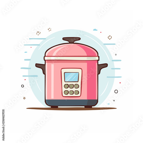 Pink Electric Pressure Cooker Flat Design Illustration