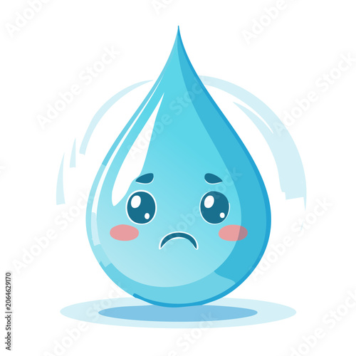 Sad cartoon water droplet with teardrop face