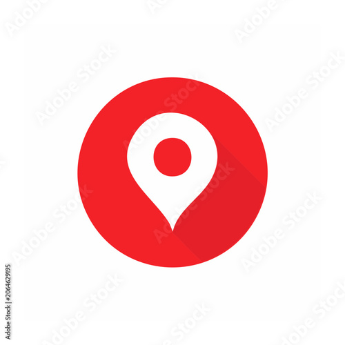 Red location pin icon on solid background