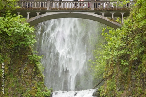Visitors on Benson Bridge at Multnomah Falls