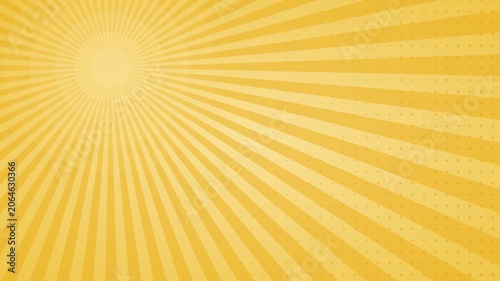 Animated gold comic off-center burst background, pop art halftone speed lines motion loop