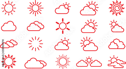 Billede på lærred Set of simple weather icons with sun and cloud symbols for forecast and meteorol