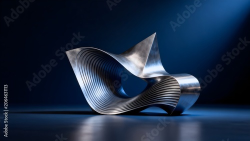 Abstract metallic sculpture with flowing form