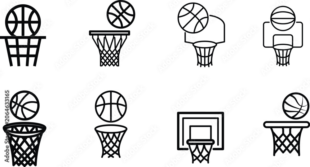 Fototapeta premium Basketball hoop and ball icons
