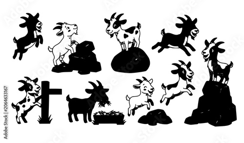 Funny Cartoon Goats in Playful Farm Action Poses Vector Collection