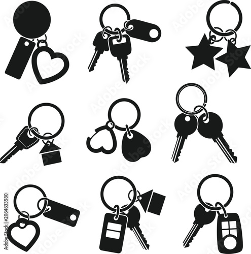 Foto Black keychains with heart and star shapes Vector