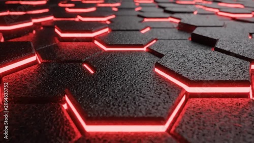 Dark textured hexagonal grid with glowing red light pattern