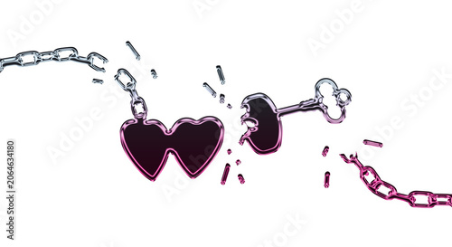 Obraz na płótnie Broken Heart Necklace with Chain and Pendants on a transparent background settin