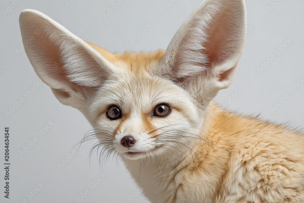 Fototapeta premium Wildlife portrait of a fennec fox in a clean white setting