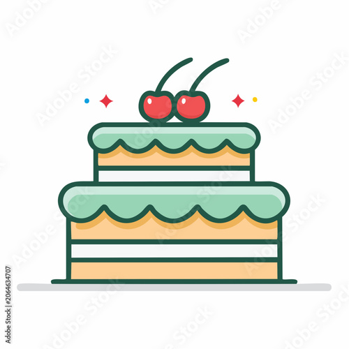 Two-Tiered Cake with Cherries and Sparkles Icon