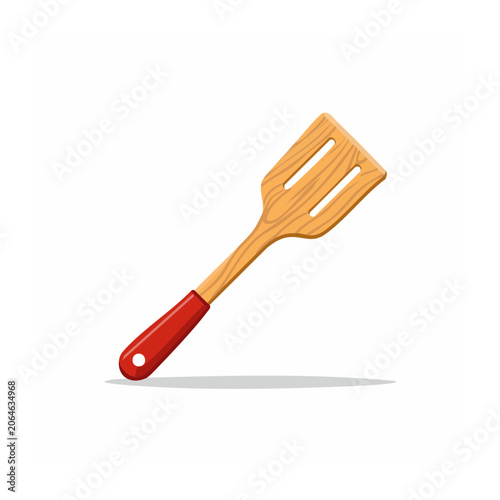 Wooden spatula with red handle illustration