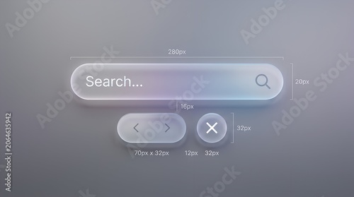 Glassmorphism Search Bar UI Element with Navigation Buttons