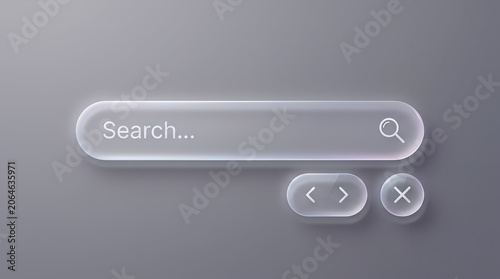 Glassmorphism Search Bar UI Element with Navigation Buttons