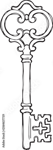 Фотография Hand-drawn Antique Skeleton Key Sketch Vector Illustration