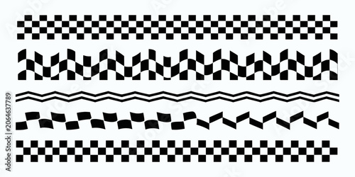 Photos Checkered and wavy patterns black and white vector illustration on a white backg