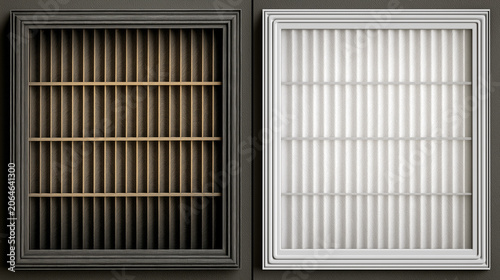 A dark, dusty, and grimy filter grille designed for air circulation is shown on the left, contrasted with its clean and bright white counterpart on the right.
