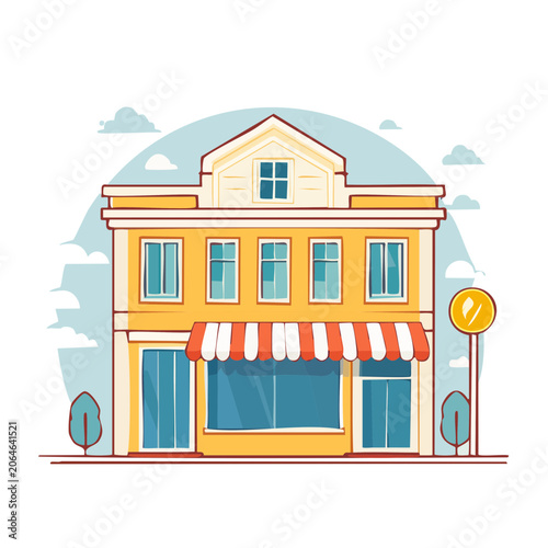 Yellow shop building with storefront and awning illustration