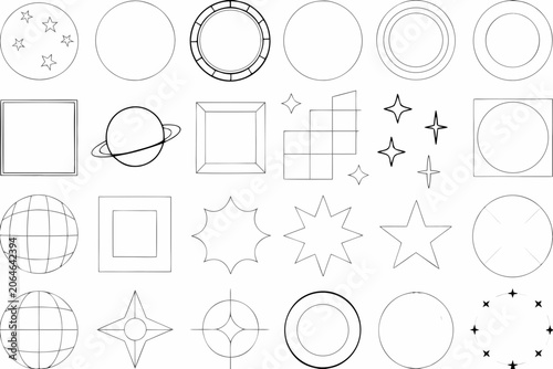 Canvastavla Collection Of Celestial Shapes And Geometric Figures Black Line Vector Illustrat