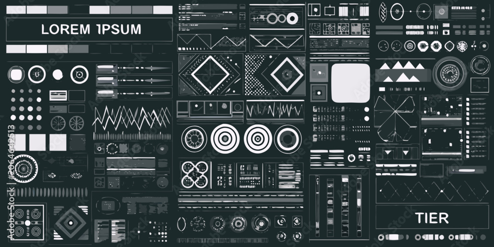 Obraz na plátne Futuristic Interface Elements Vector Illustration With Dark Background
