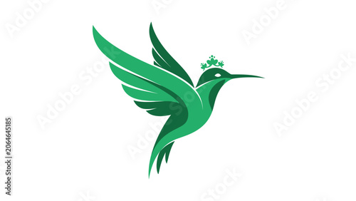 Photos Elegant green hummingbird logo with a regal crown