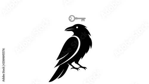 Tableau sur toile Black raven with key above its head, a symbol of wisdom and solution