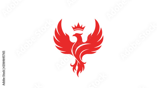 Photos Red phoenix bird logo with crown on white background